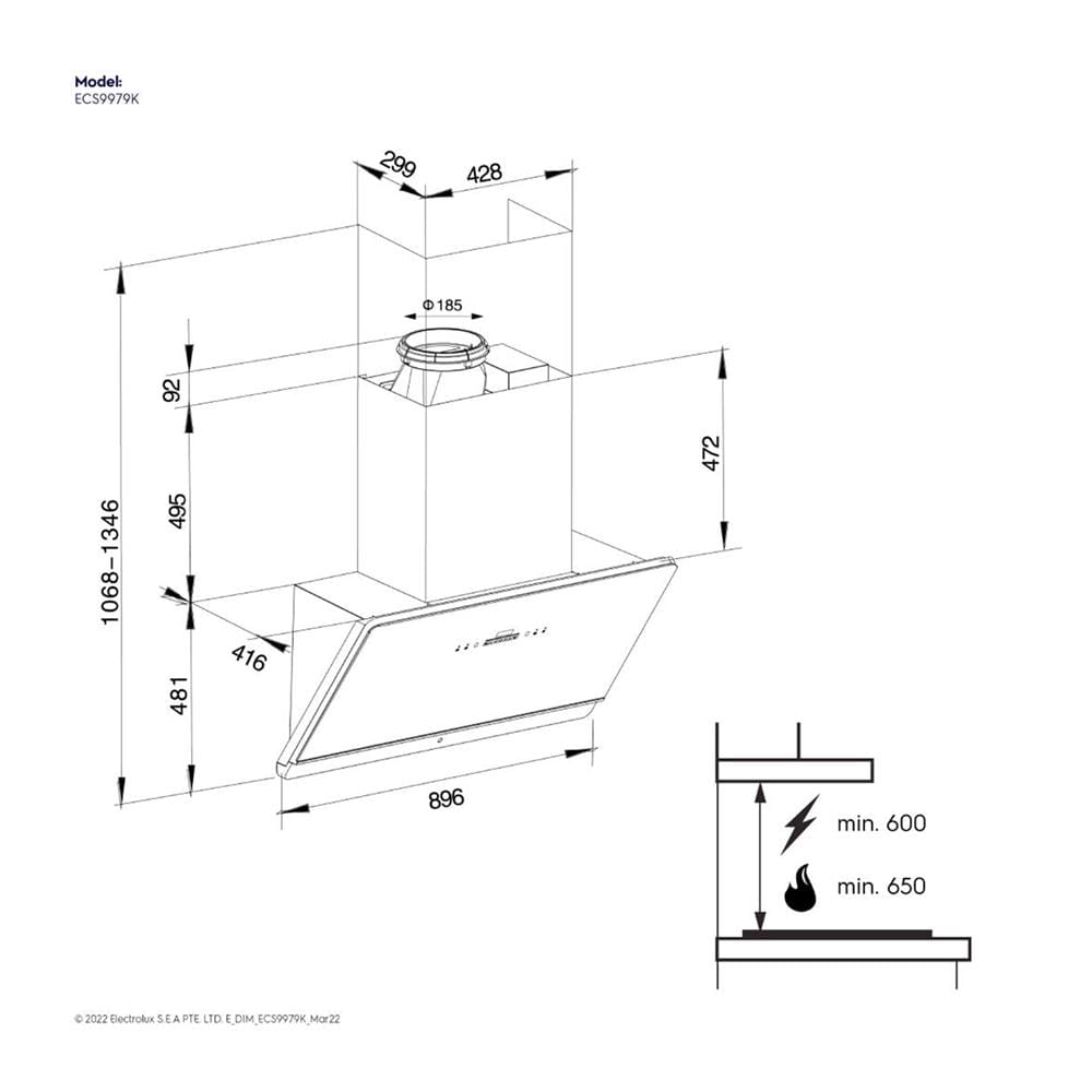 เครื่องดูดควันกระโจม ELECTROLUX ECS9979K 90 ซม.