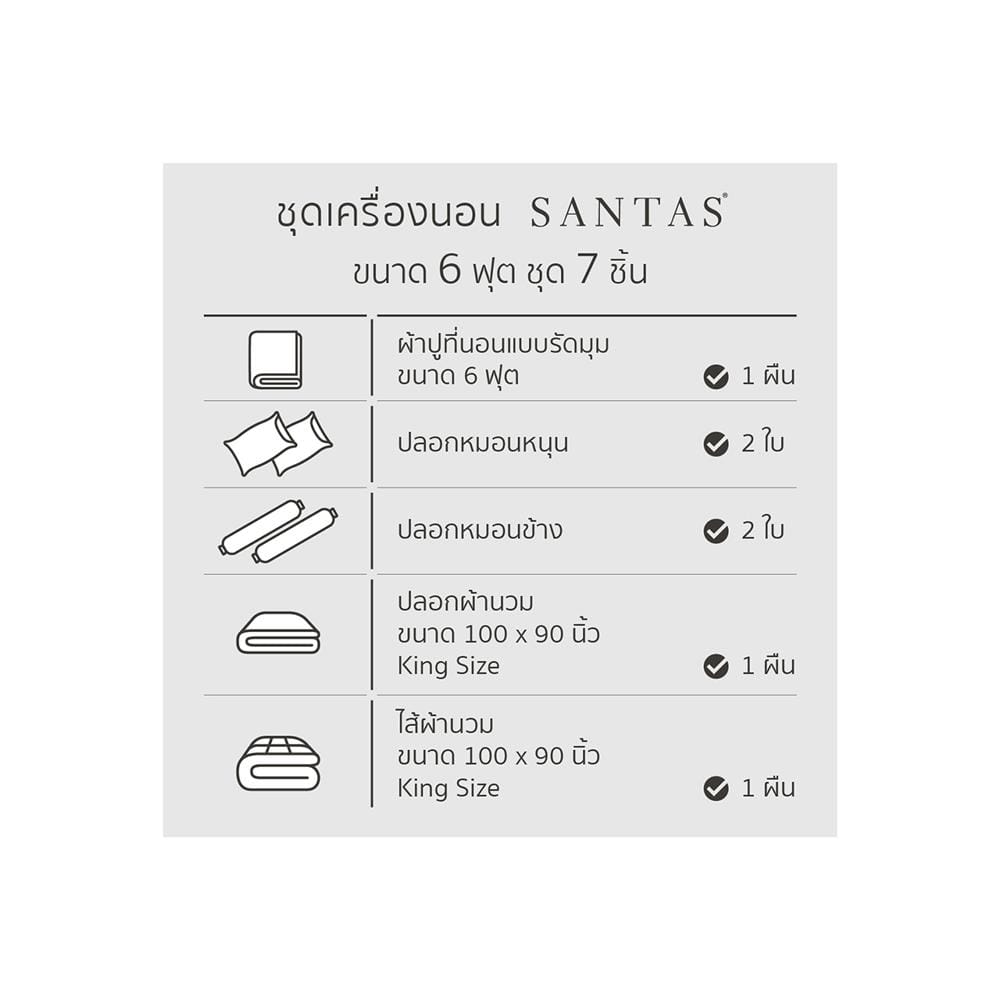 ชุดผ้าปูที่นอน 6 ฟุต 7 ชิ้น SANTAS PASTEL BI