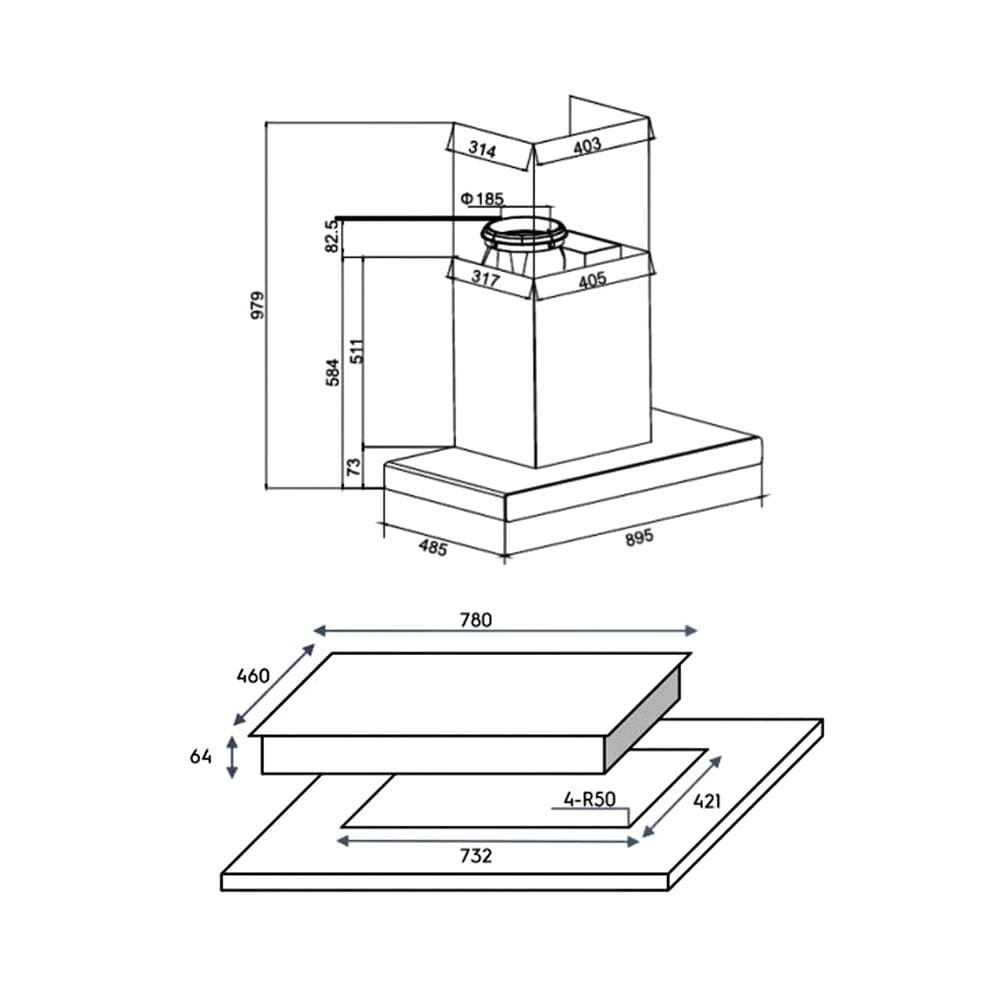 เตาฝัง+เครื่องดูดควัน ELECTROLUX EHG7230BE+ECC9310S