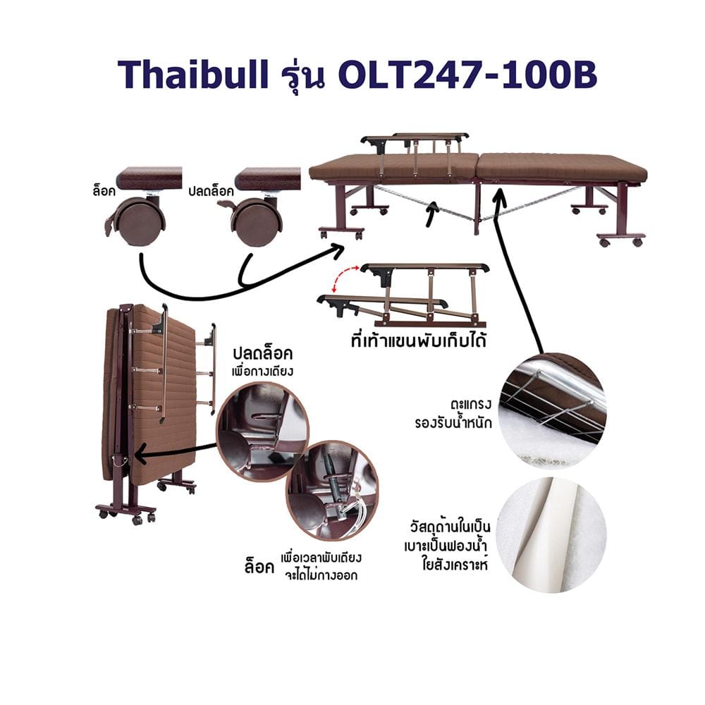 เตียงพับพร้อม TOPPER THAIBULL OLT247-100B สีน้ำตาล
