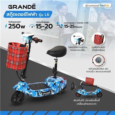 สกู๊ตเตอร์ไฟฟ้า GRANDE L6 สีขาว/น้ำเงิน_8