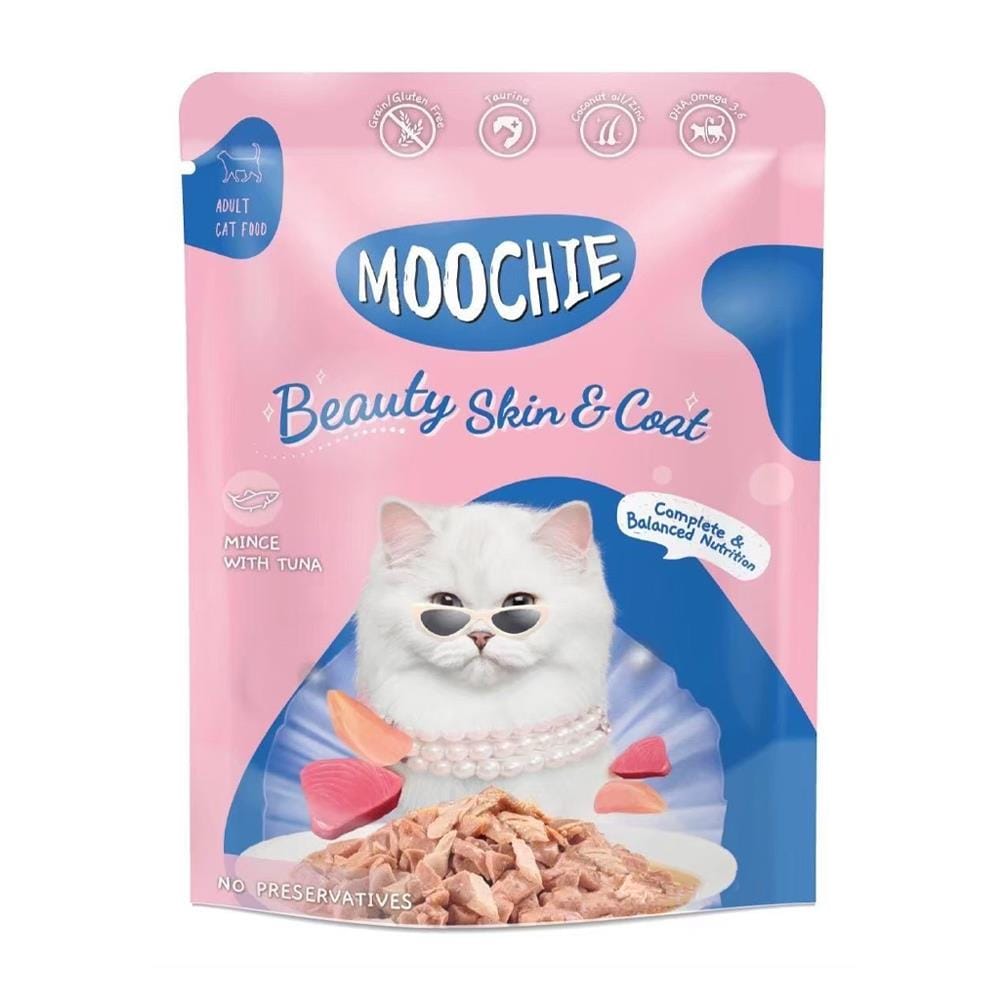อาหารเปียกแมว MOOCHIE BEAUTY SKIN AND COAT MINCE WHITE TUNA 70 ก.