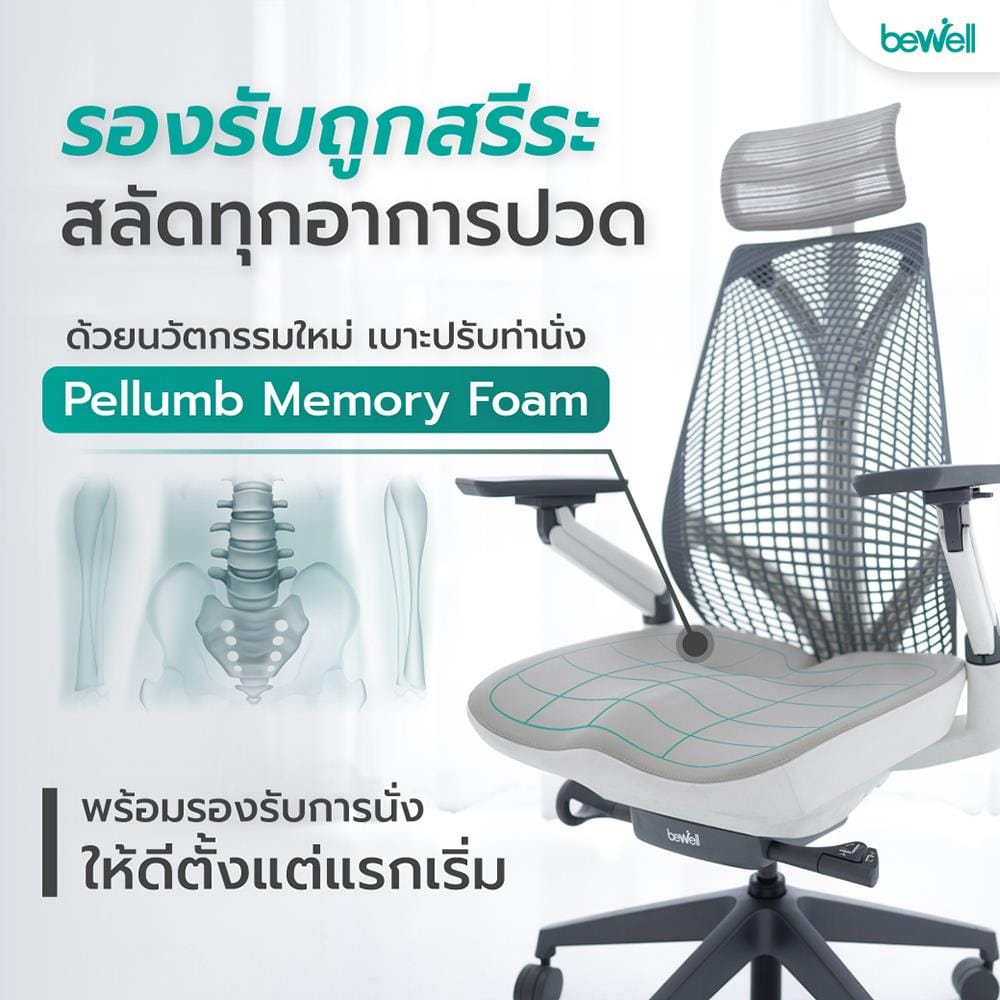 เก้าอี้สุขภาพ BEWELL EMBRACE PLUS สีเทา/ขาว