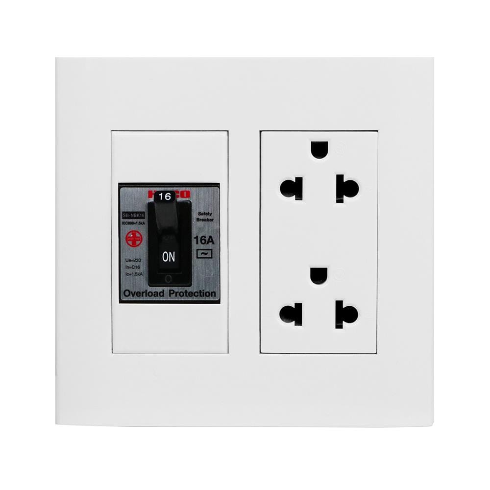 ชุดเต้ารับคู่ 3 ขา พร้อมเซฟตี้เบรคเกอร์ HACO DECO 16 แอมป์ สีขาว