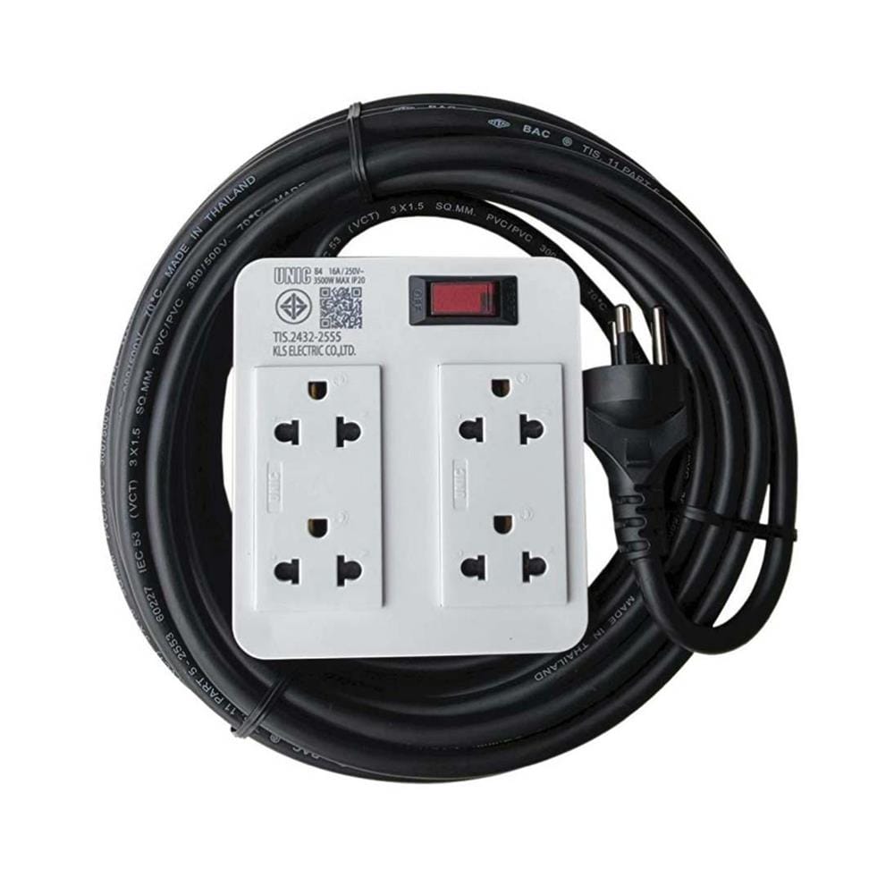 บล็อกรางปลั๊กไฟ 4 ช่อง 1 สวิตซ์ พร้อมสายไฟ 10 เมตร UNIC B4-3 3500 วัตต์ 16A