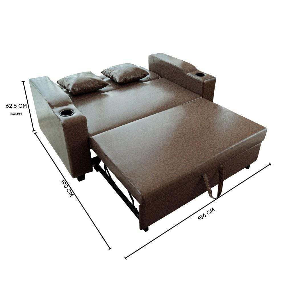 โซฟาเบด CCR FURNITURE รุ่น HOLLYWOOD (ฮอลลีวูด) ขนาด 156 cm. หนัง PREMIUM PU สีน้ำตาล (PQ003-12) พร้อมที่วางแก้วน้ำ_7
