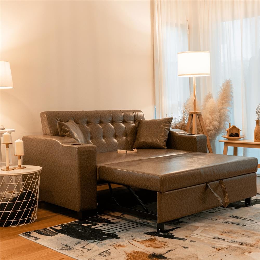 โซฟาเบด CCR FURNITURE รุ่น HOLLYWOOD (ฮอลลีวูด) ขนาด 156 cm. หนัง PREMIUM PU สีน้ำตาล (PQ003-12) พร้อมที่วางแก้วน้ำ_9
