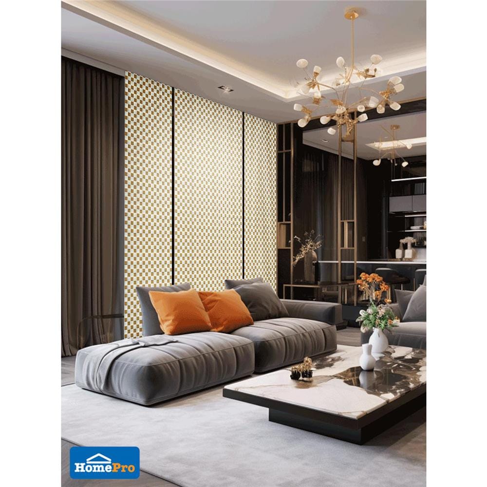 โมเสคแก้ว 30x30 ซม. GLASCERA แชคเกอร์ ไวท์ สีขาวทอง