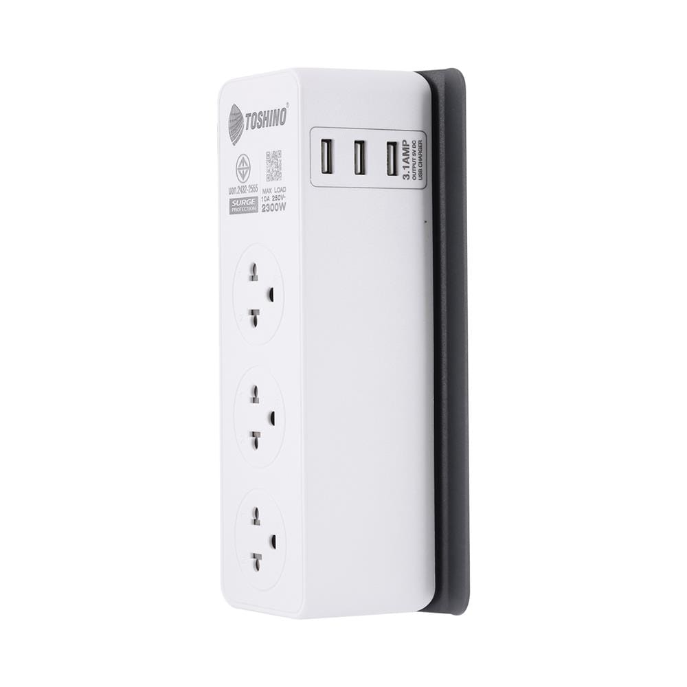 รางปลั๊กไฟ 3 ช่อง 3 USB TOSHINO CW-33USB 2 เมตร