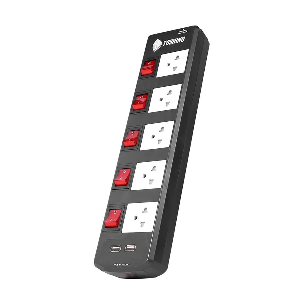 รางปลั๊กไฟ 5 ช่อง 5 สวิตซ์ 2 USB TOSHINO TIS515USB 3 ม. สีดำ