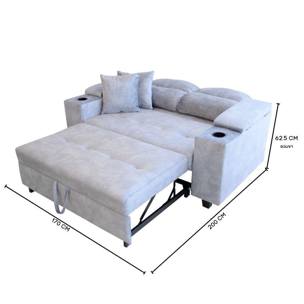 โซฟาเบด CCR FURNITURE รุ่น NEW YORK (นิวยอร์ก) ขนาด 170 cm. ผ้ากำมะหยี่ฮอลแลนด์ สีเทา (005-07) พร้อมที่วางแก้วน้ำ และ ที่เก็บของ_2