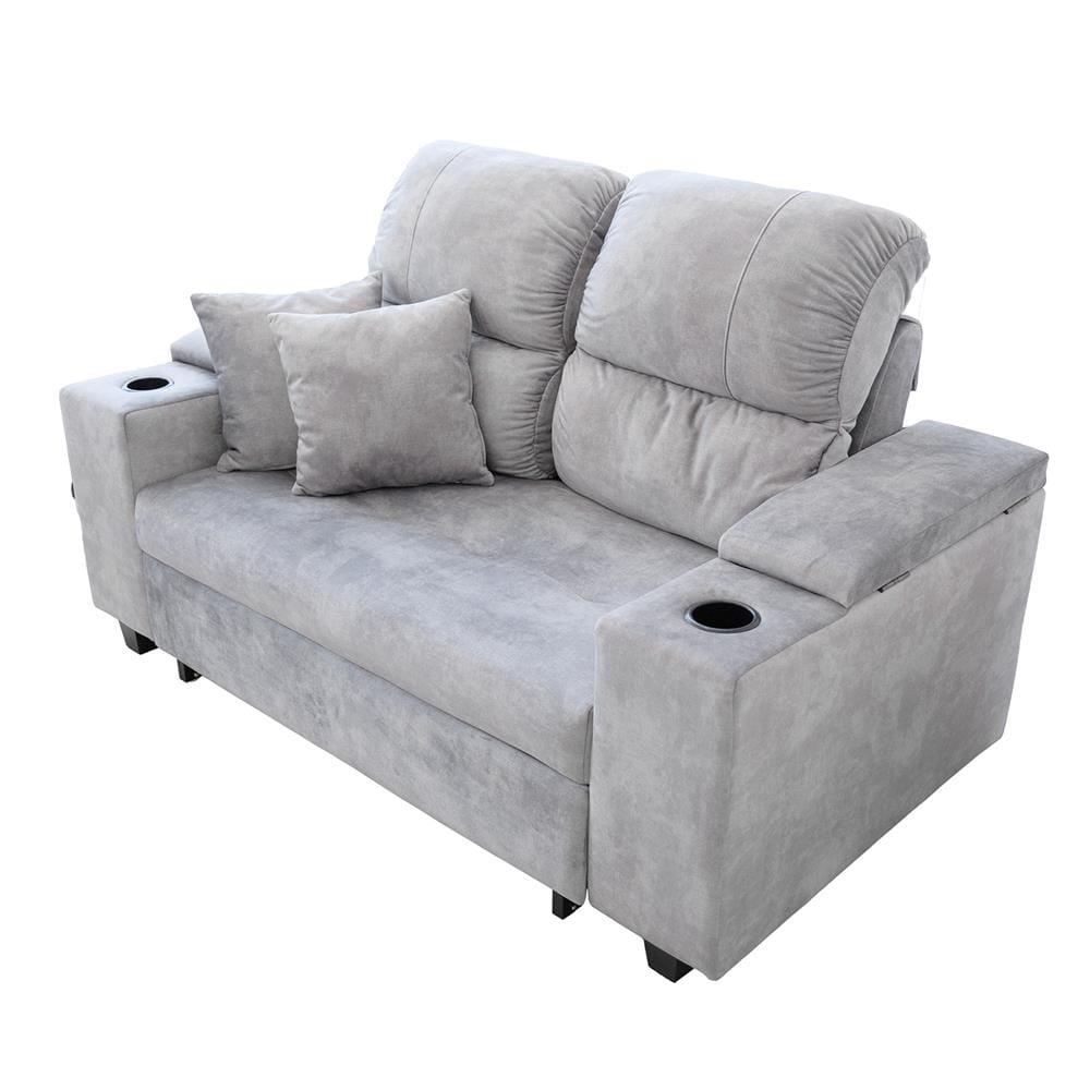 โซฟาเบด CCR FURNITURE รุ่น NEW YORK (นิวยอร์ก) ขนาด 170 cm. ผ้ากำมะหยี่ฮอลแลนด์ สีเทา (005-07) พร้อมที่วางแก้วน้ำ และ ที่เก็บของ_3