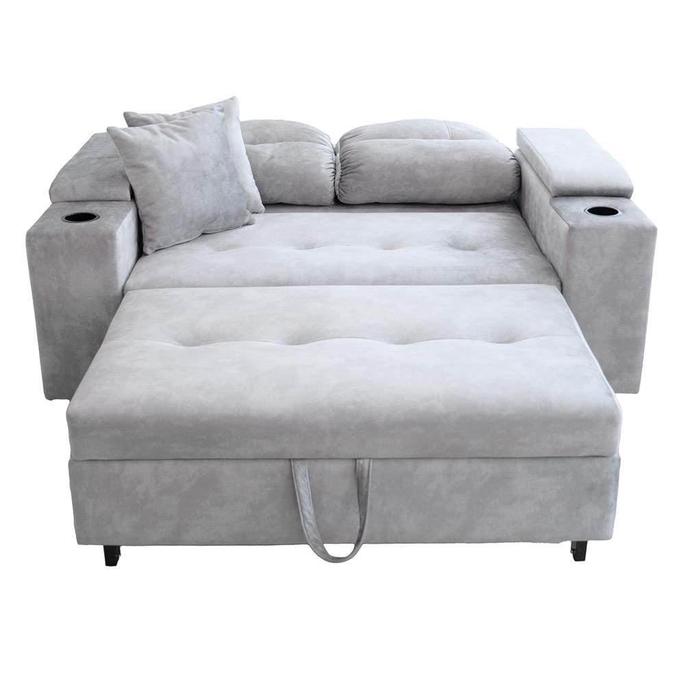 โซฟาเบด CCR FURNITURE รุ่น NEW YORK (นิวยอร์ก) ขนาด 170 cm. ผ้ากำมะหยี่ฮอลแลนด์ สีเทา (005-07) พร้อมที่วางแก้วน้ำ และ ที่เก็บของ_5