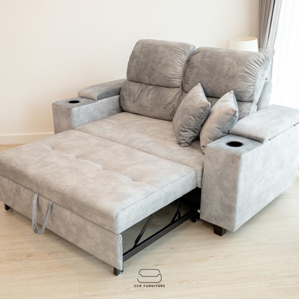 โซฟาเบด CCR FURNITURE รุ่น NEW YORK (นิวยอร์ก) ขนาด 170 cm. ผ้ากำมะหยี่ฮอลแลนด์ สีเทา (005-07) พร้อมที่วางแก้วน้ำ และ ที่เก็บของ_11