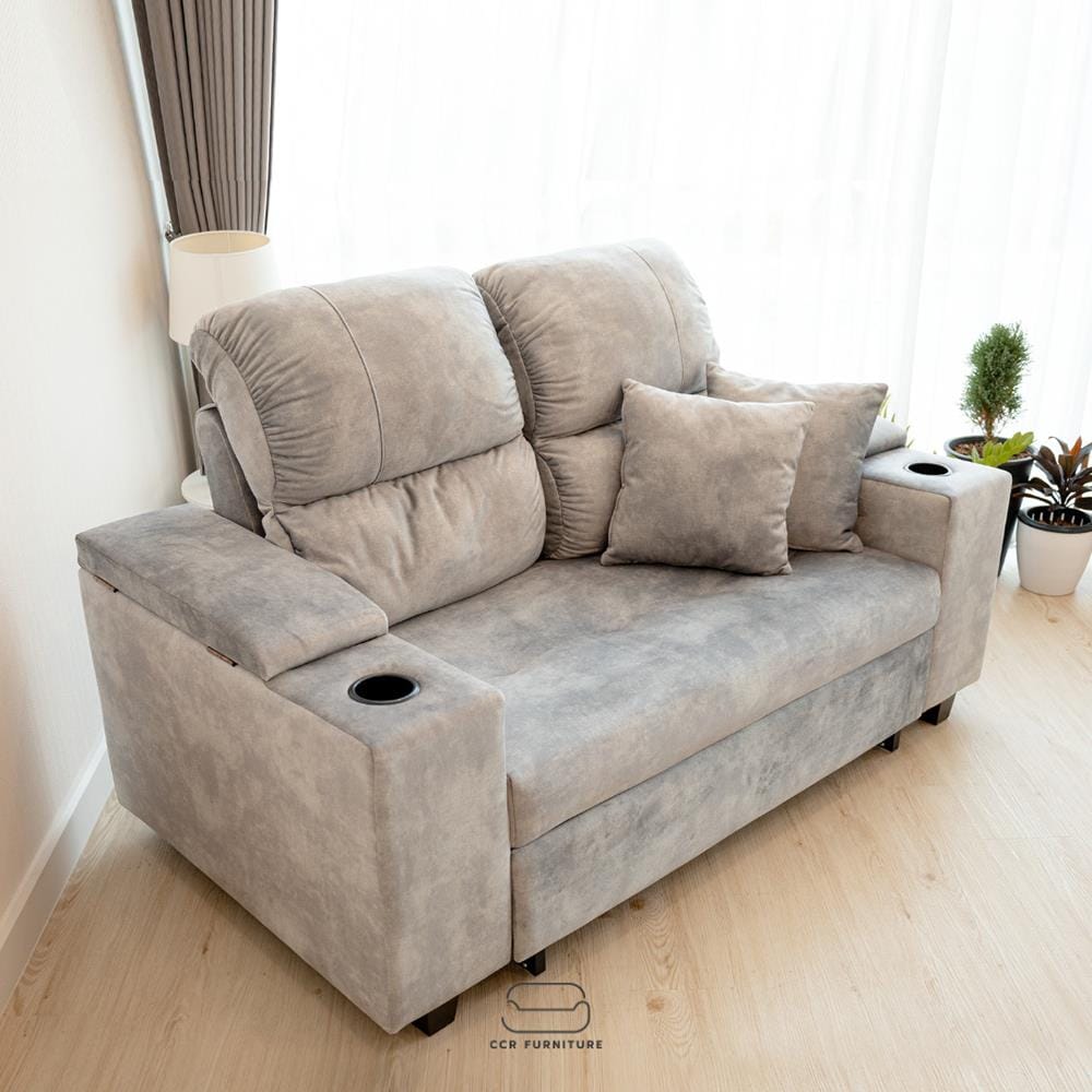 โซฟาเบด CCR FURNITURE รุ่น NEW YORK (นิวยอร์ก) ขนาด 170 cm. ผ้ากำมะหยี่ฮอลแลนด์ สีเทา (005-07) พร้อมที่วางแก้วน้ำ และ ที่เก็บของ_7