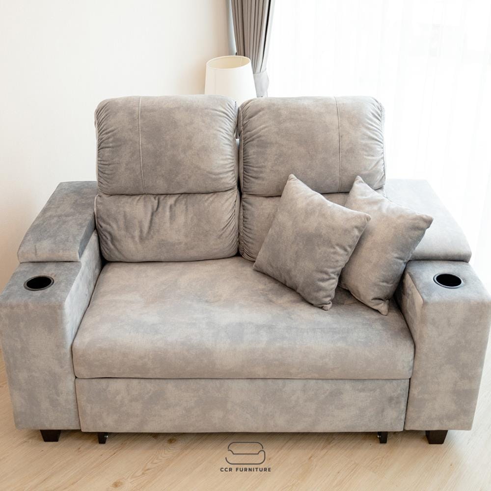 โซฟาเบด CCR FURNITURE รุ่น NEW YORK (นิวยอร์ก) ขนาด 170 cm. ผ้ากำมะหยี่ฮอลแลนด์ สีเทา (005-07) พร้อมที่วางแก้วน้ำ และ ที่เก็บของ_8