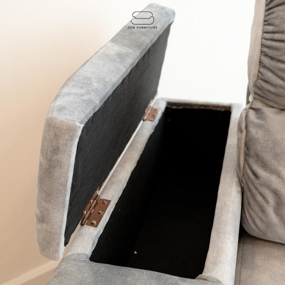 โซฟาเบด CCR FURNITURE รุ่น NEW YORK (นิวยอร์ก) ขนาด 170 cm. ผ้ากำมะหยี่ฮอลแลนด์ สีเทา (005-07) พร้อมที่วางแก้วน้ำ และ ที่เก็บของ_9