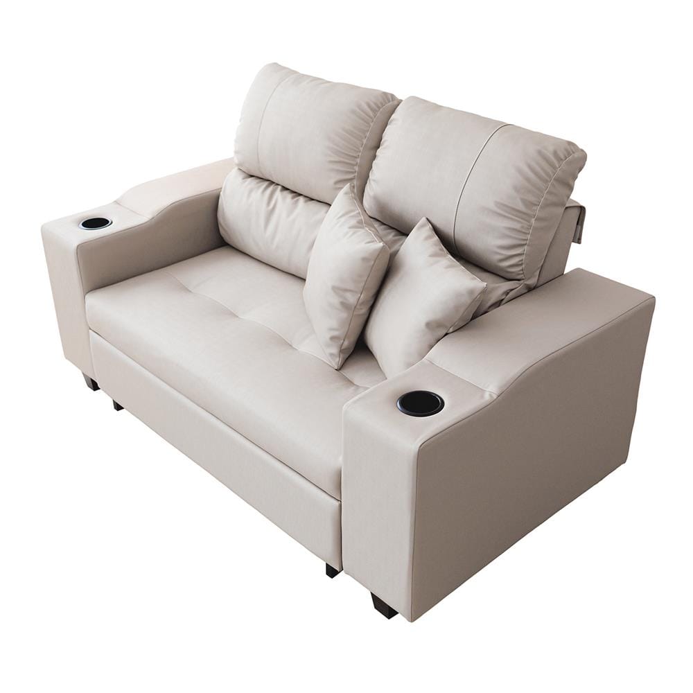 โซฟาเบด CCR FURNITURE รุ่น NEW YORK (นิวยอร์ก) ขนาด 170 cm. หนัง PREMIUM PU สีเบจ (PQ001-19) พร้อมที่วางแก้วน้ำ_1