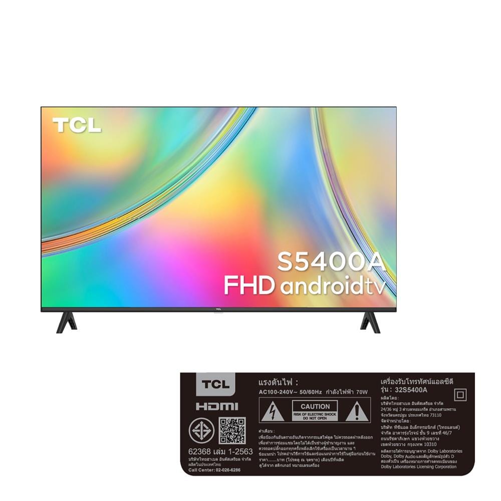 ทีวีแอลอีดี 32 นิ้ว TCL (FULL HD, LED, ANDROID TV) 32S5400A
