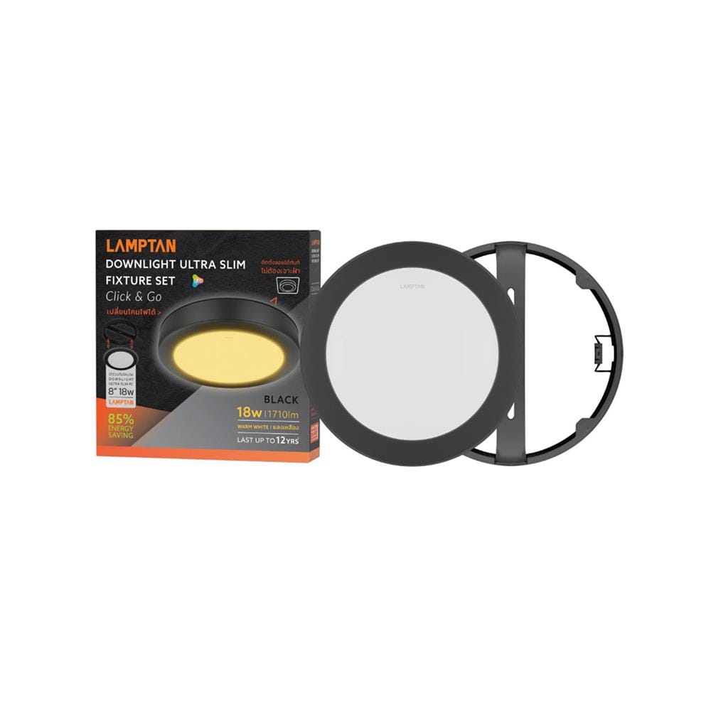 ดาวน์ไลท์ LED LAMPTAN CLICK&GO 9 นิ้ว 18 วัตต์ WARM WHITE สีดำ