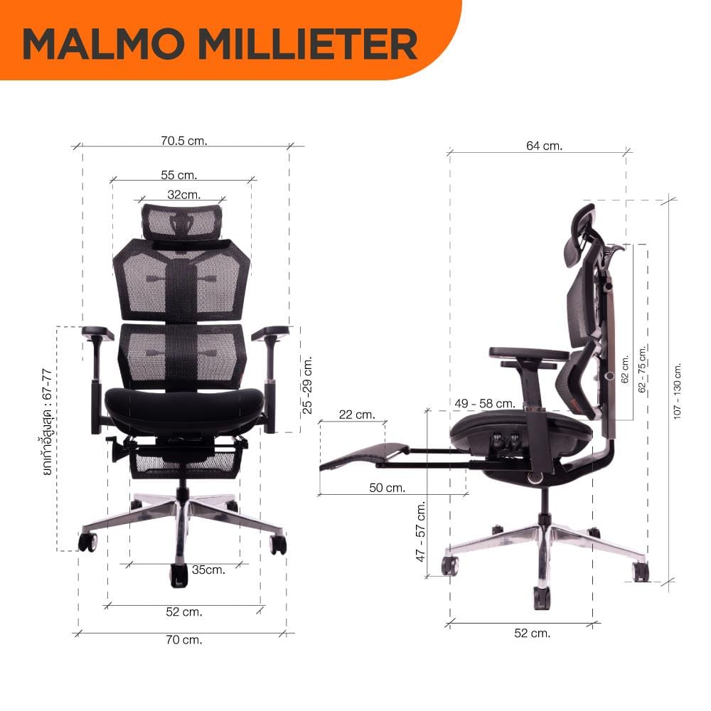 เก้าอี้เพื่อสุขภาพ ERGOTREND MALMO MILLIMETER สีดำ