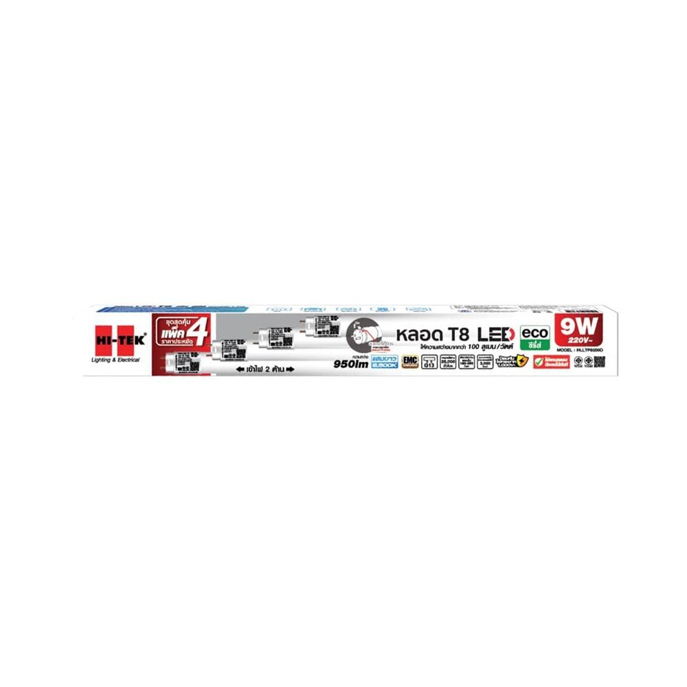หลอด LED สั้น HI-TEK T8 ECO DE 9 วัตต์ DAYLIGHT G13 แพ็ก 4 ชิ้น
