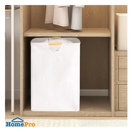 ถังผ้าเหลี่ยมสูง หูไม้ PLIM SIMPLE SIZE XL สีครีม_4