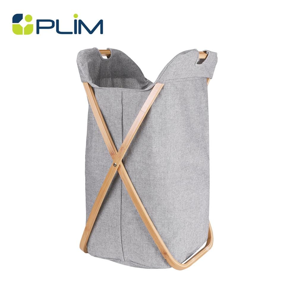 ถังผ้าเหลี่ยมขาไขว้ไม้ PLIM 44x66 ซม. สีเทา_1