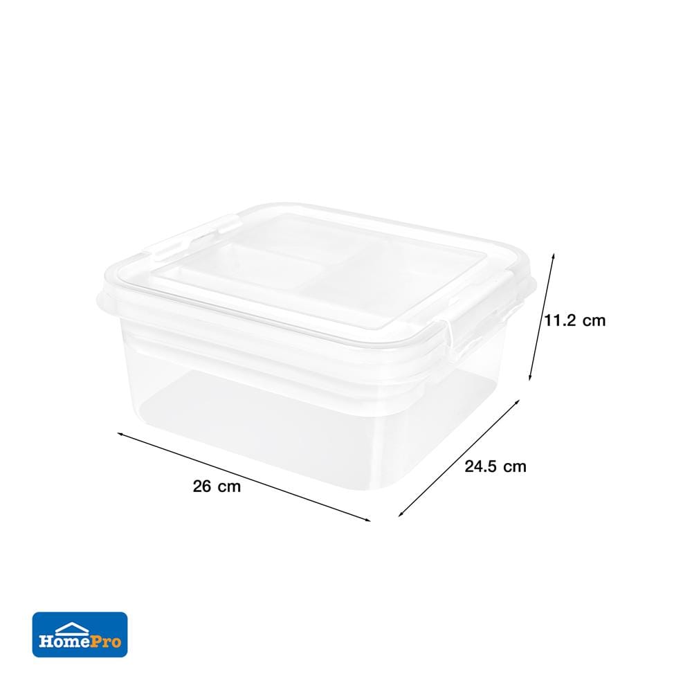 กล่องเก็บของพร้อมถาดแบ่ง STACKO 26x24.5x11.2 ซม. สีขาว