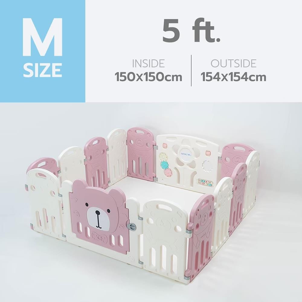 คอกกั้นเด็ก BEBEPLAY Size M  สีชมพู-ขาว_4