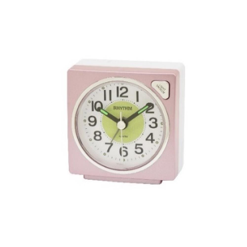 นาฬิกาตั้งโต๊ะพลาสติก RHYTHM CRE315NR13 2.5X2.5 นิ้ว สีชมพู