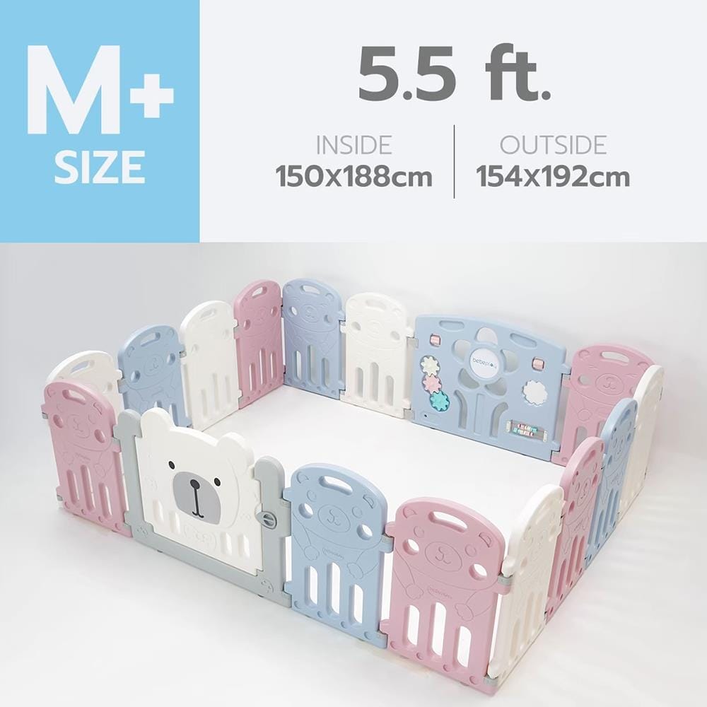 คอกกั้นเด็ก BEBEPLAY SizeM+ สีฟ้า-ชม-ขาว_7