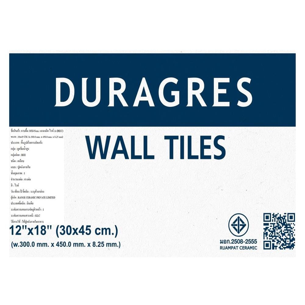 กระเบื้องผนัง 30x45 ซม. DURAGRES แองเจลิค ไวท์ 0.81 ตร.ม.