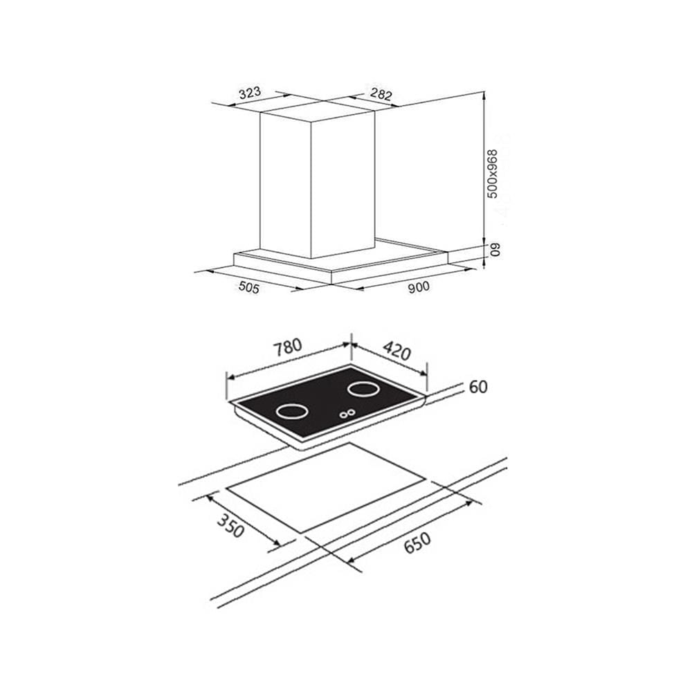 เตาฝัง+เครื่องดูดควัน LINEA G78 2G +LDH TC 90.1