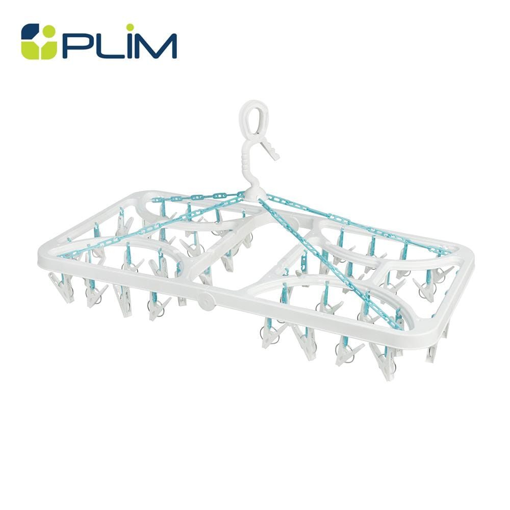 ห่วงตากผ้าพลาสติกเหลี่ยมใหญ่พับได้ 42 กิ๊บ PLIM สีขาว/ฟ้า