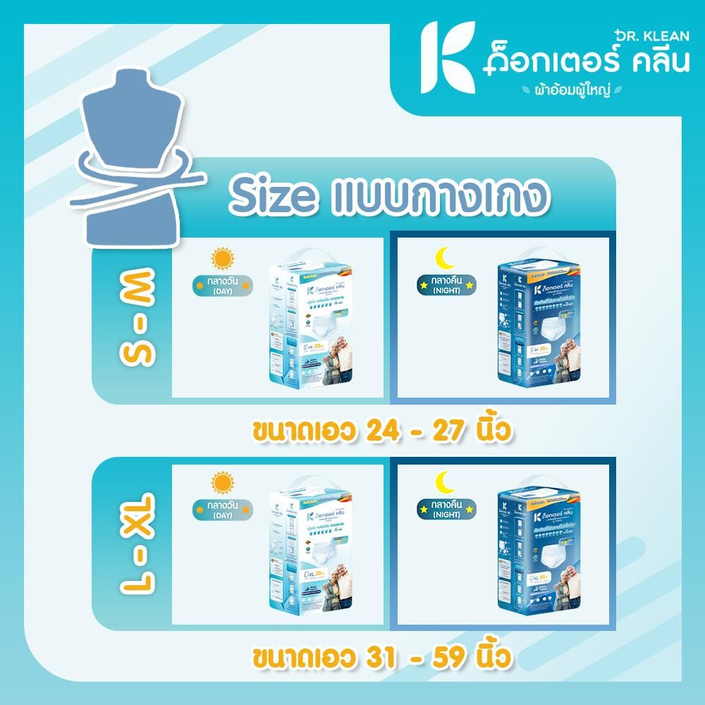 ผ้าอ้อมผู้ใหญ่แบบกางเกง DR.KLEAN กลางวัน ไซซ์ L-XL 80 ชิ้น/1 ลัง_4
