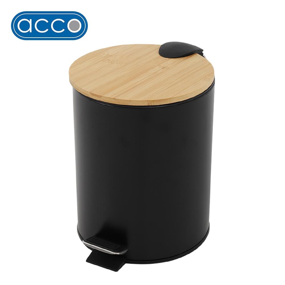 ถังขยะเหยียบกลมฝาไม้ ACCO SYLVAN 5 ลิตร สีดำ_0