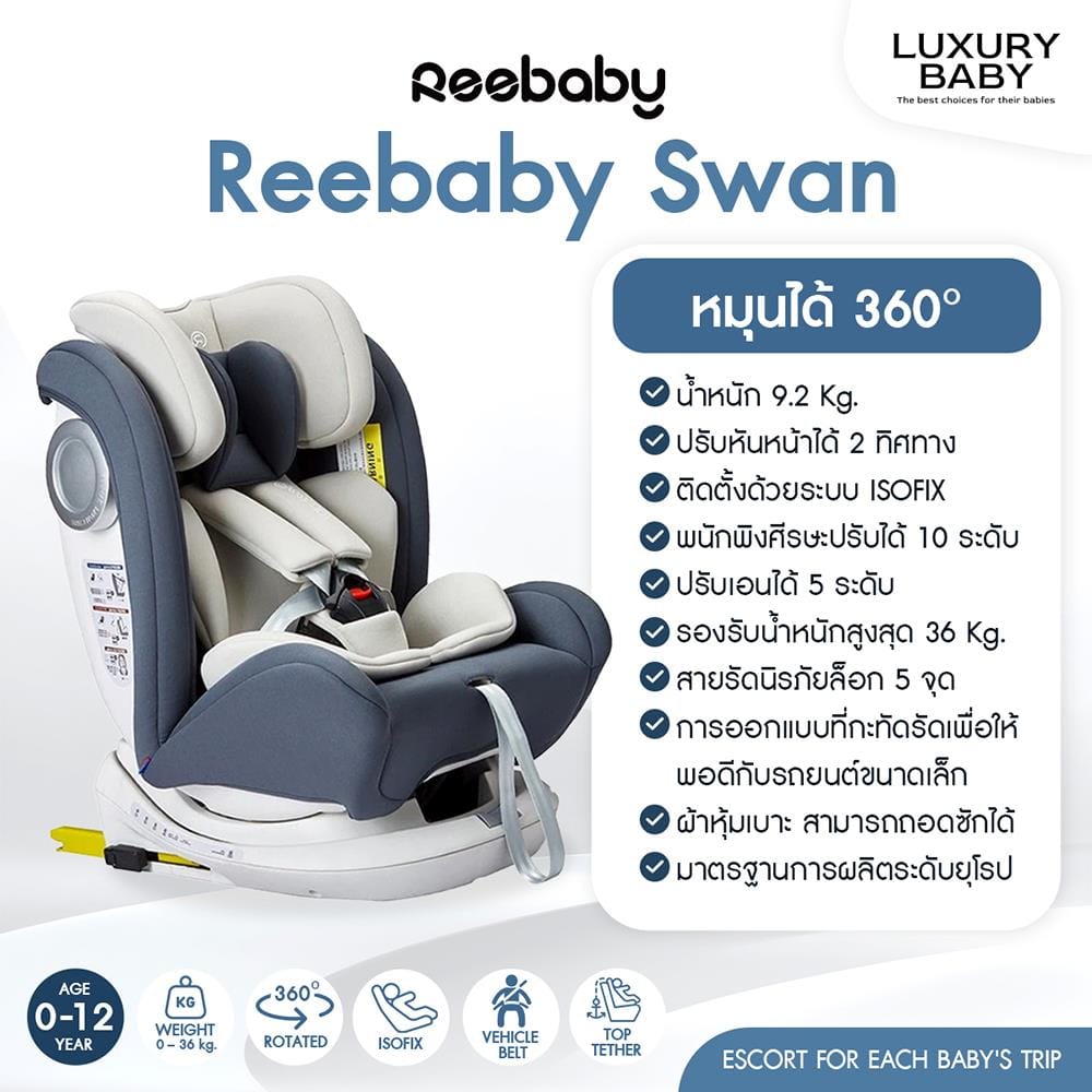 คาร์ซีท REEBABY รุ่น SWAN สีเทา_6