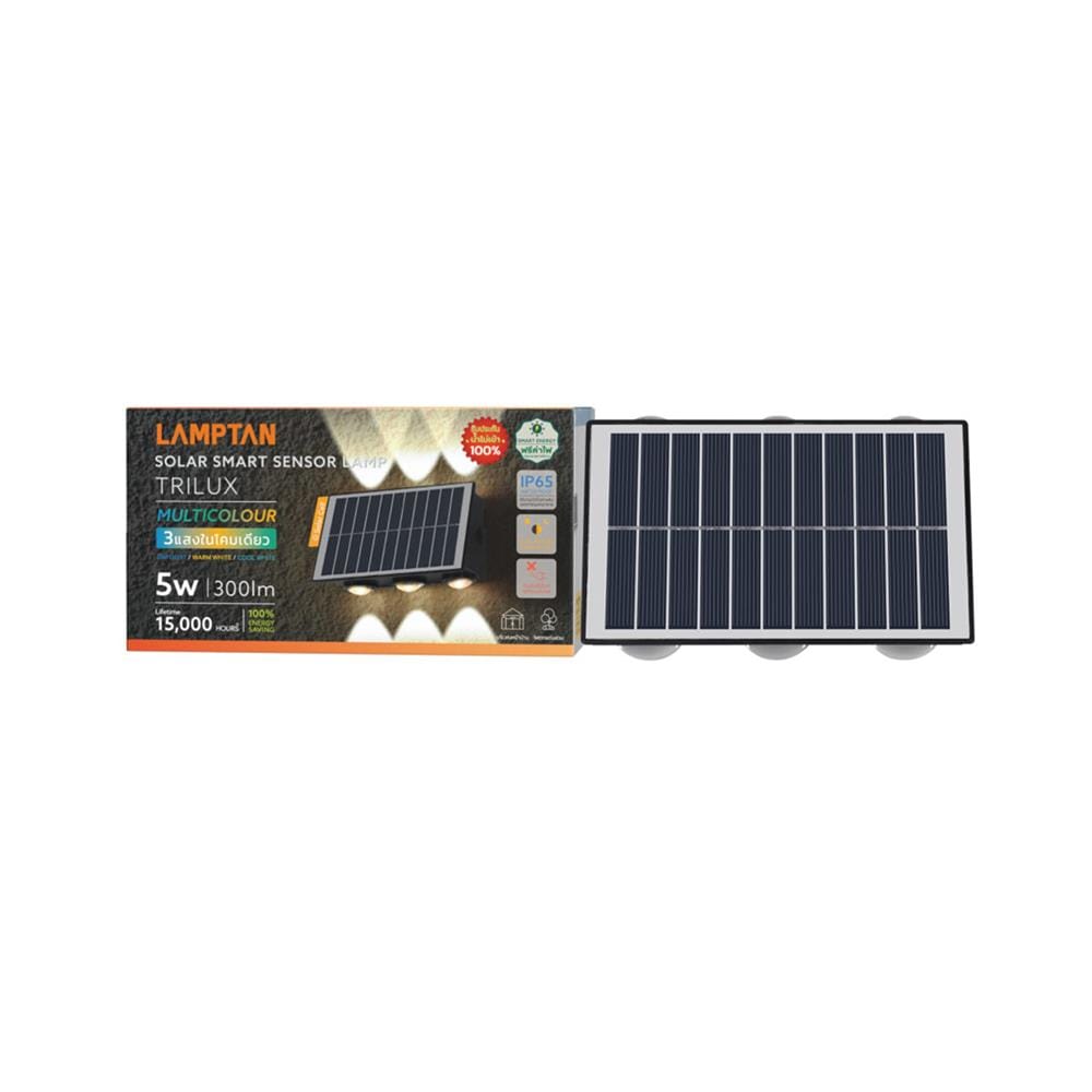 ไฟผนังภายนอก SOLAR LAMPTAN TRILUX 5 วัตต์ DAYLIGHT/COOL WHITE/WARM WHITE สีดำ
