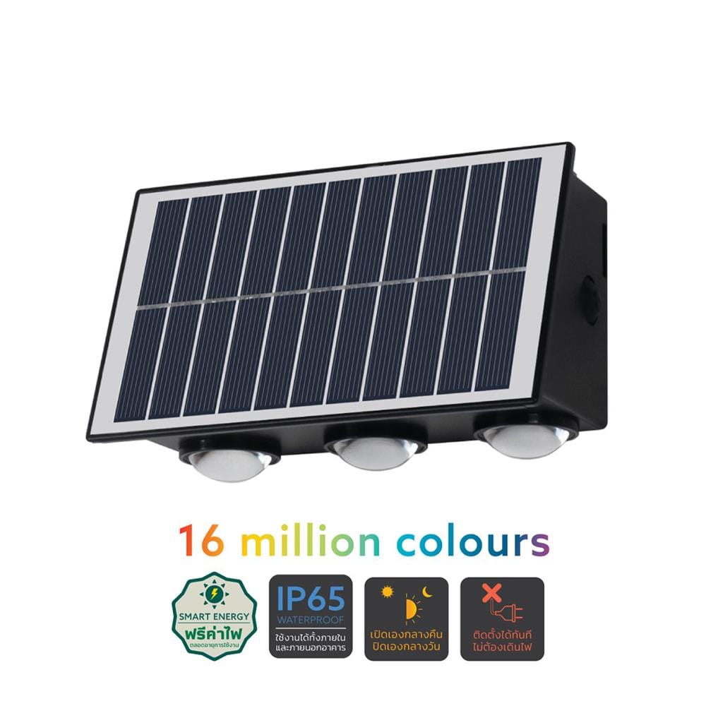 ไฟผนังภายนอก SOLAR LAMPTAN TRILUX 5 วัตต์ RGB สีดำ