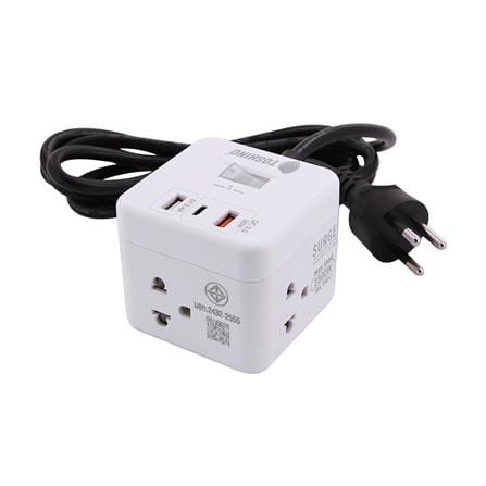 รางปลั๊กไฟ 4 ช่อง 1 สวิตซ์ 2 USB 3.4A 1 TYPE C TOSHINO 1PD20W 10 แอมป์ 2300 วัตต์ 2 เมตร สีขาว_6