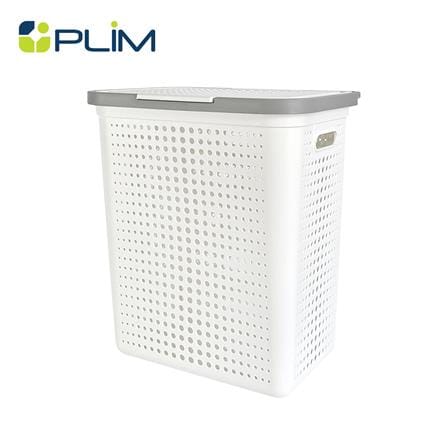 ตะกร้าผ้าเหลี่ยมมีฝา PLIM BUBBLE SIZE L สีขาว