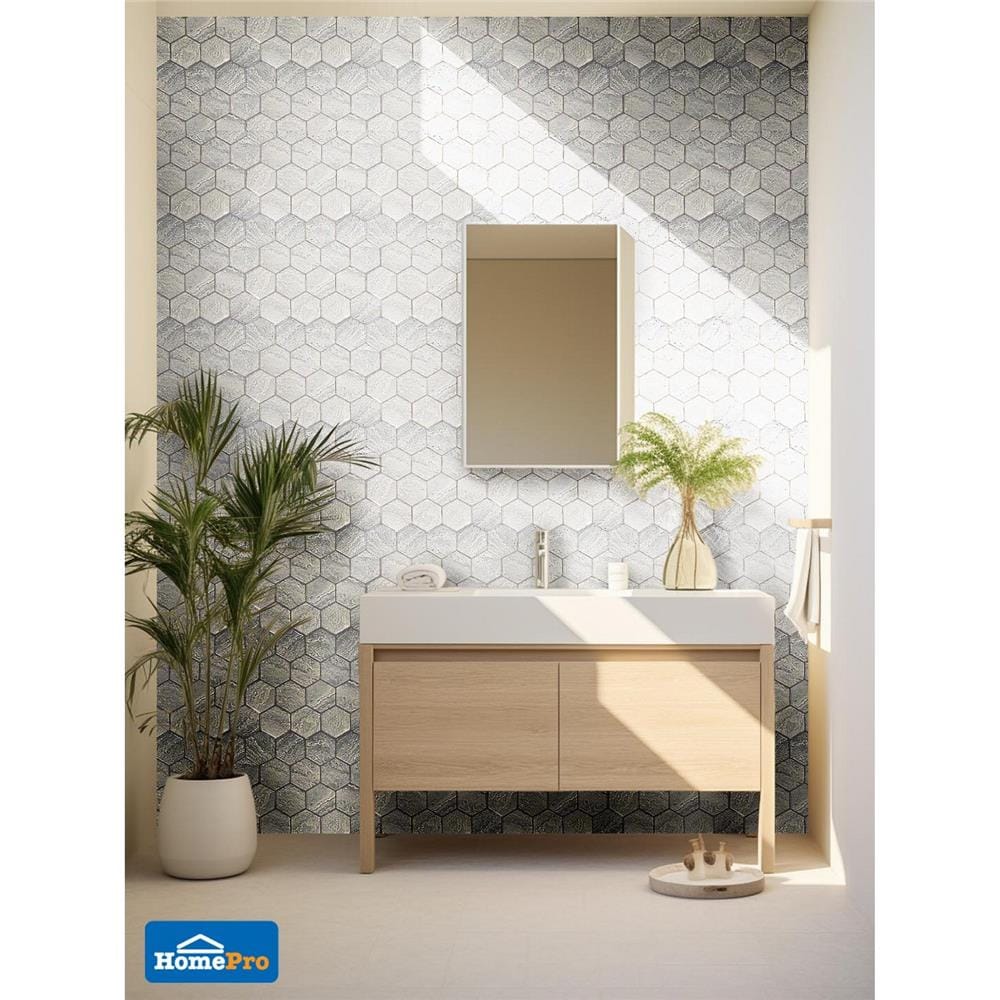 โมเสคพอร์ซเลน 30.4x26.4 ซม. TARA LUNE HExAGON สีเทา