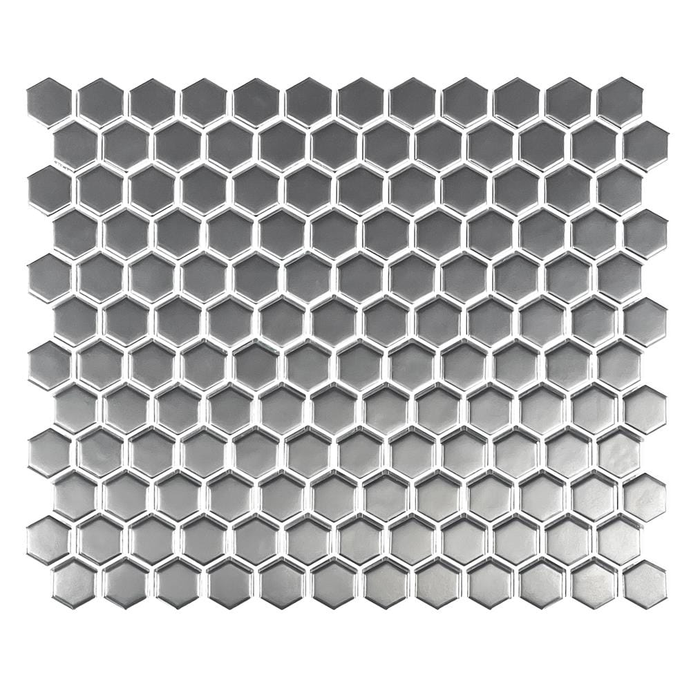 โมเสคพอร์ซเลน 29.8x25.8 ซม. TARA DAWN HExAGON PLATINUM สีเงิน