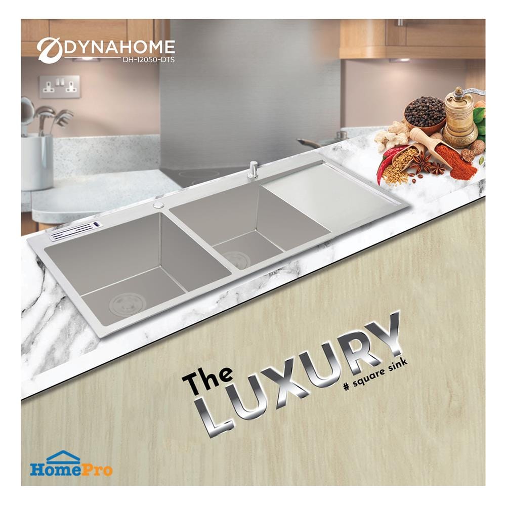 ซิงค์ฝัง 2 หลุม 1 ที่พัก DYNA HOME DH-12050-DTS สีเงิน