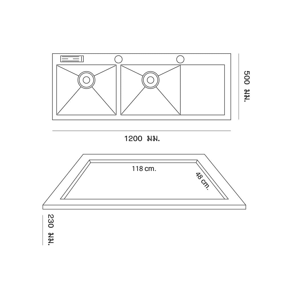 ซิงค์ฝัง 2 หลุม 1 ที่พัก DYNA HOME DH-12050-DTS สีเงิน