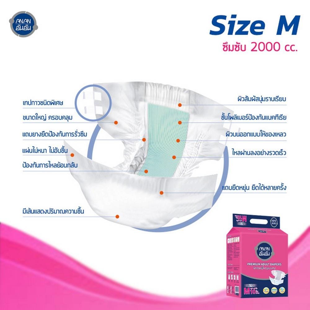 ผ้าอ้อมผู้ใหญ่แบบเทป ANAN ไซซ์ M 10 แพ็ค/ลัง (100ชิ้น)_3