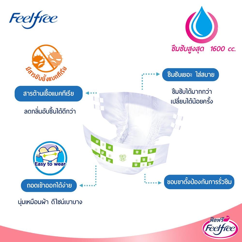 ผ้าอ้อมผู้ใหญ่แบบเทป FEELFREE ไซซ์ S-M 10 แพ็ค/ลัง (100ชิ้น)_2