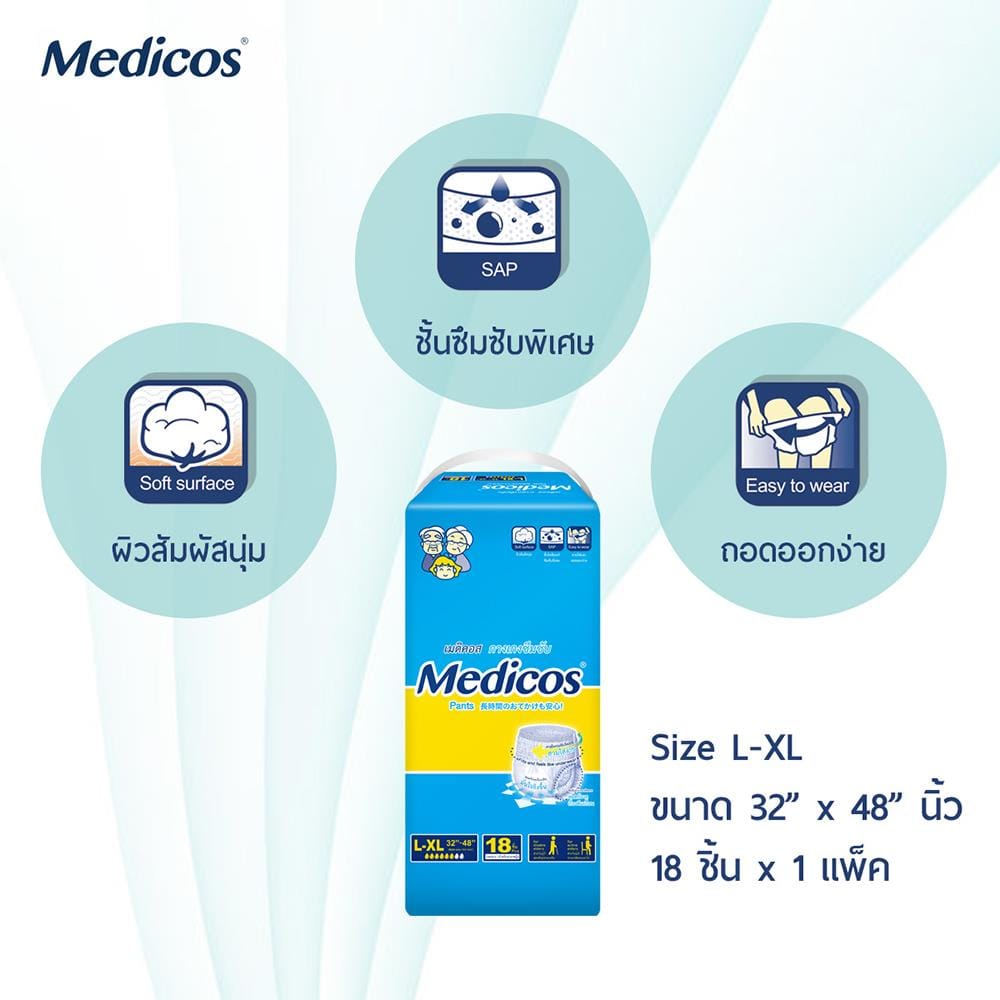 ผ้าอ้อมผู้ใหญ่กางเกง MEDICOS ไซซ์ L-XL 18 ชิ้น X 1 แพ็ค_5