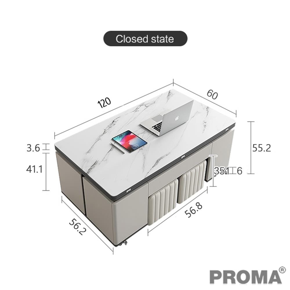 [PRE-ORDER] โต๊ะกลางมัลติฟังก์ชัน 3IN1 พร้อมสตูล 2 ตัว PROMA-CTB-37 ครีม_7